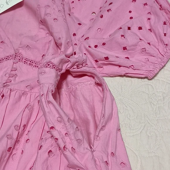 Zara pink Eyelet Tiered Puff-Sleeve Dress NWT - Picture 9 of 10